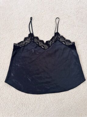 Vintage Victoria's Secret Black Satin Camisole with Lace Trim